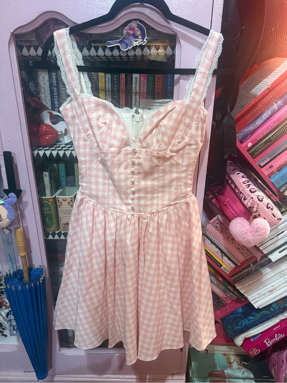 NWOT House of CB Pink brigitte gingham corset dress